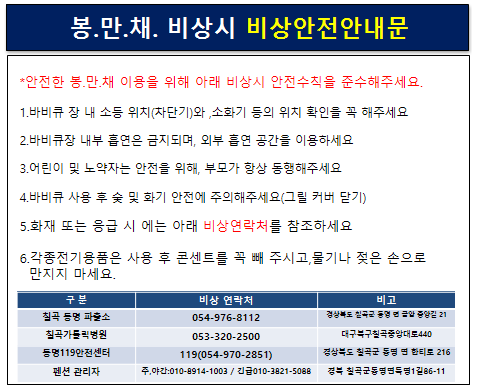 봉만채 비상시 비상안전안내문